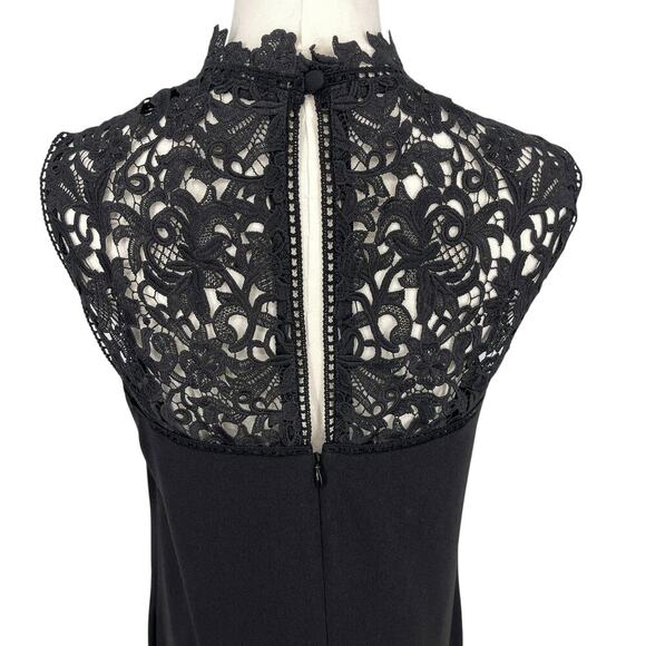 Theory Aronella Lace Crepe Mini Dress Black High Neck Size 8 - Picture 7 of 9